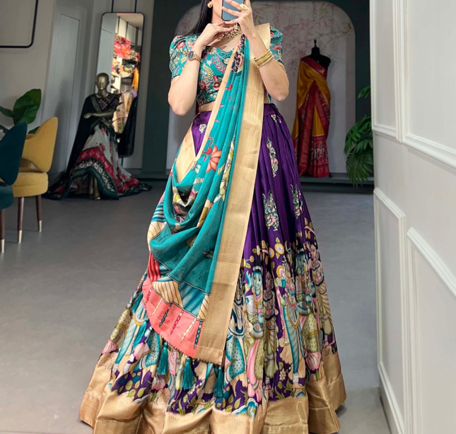 Royal Kalamkari Dola Silk Lehenga Set with Zari Weaving