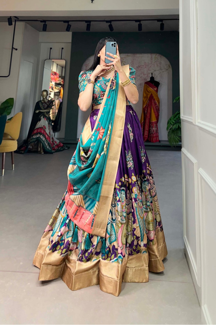 Royal Kalamkari Dola Silk Lehenga Set with Zari Weaving