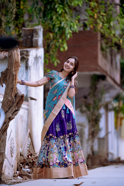 Royal Kalamkari Dola Silk Lehenga Set with Zari Weaving