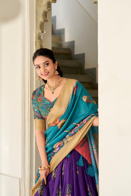 Royal Kalamkari Dola Silk Lehenga Set with Zari Weaving
