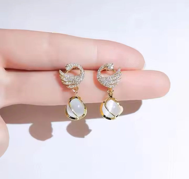 Cozy Crystal Swan Drop Earrings