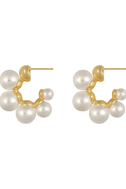 Elegant Pearl Cluster Hoop Earring