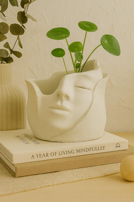 Zen-Style Head Planter/ Abstract Face Head Planter