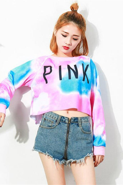 Women PINK Letters Printed Harajuku Long Sleeve Sweatshirt