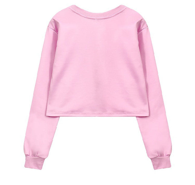 Women Pink Cute Short Sleeve Student  Sweatshirt