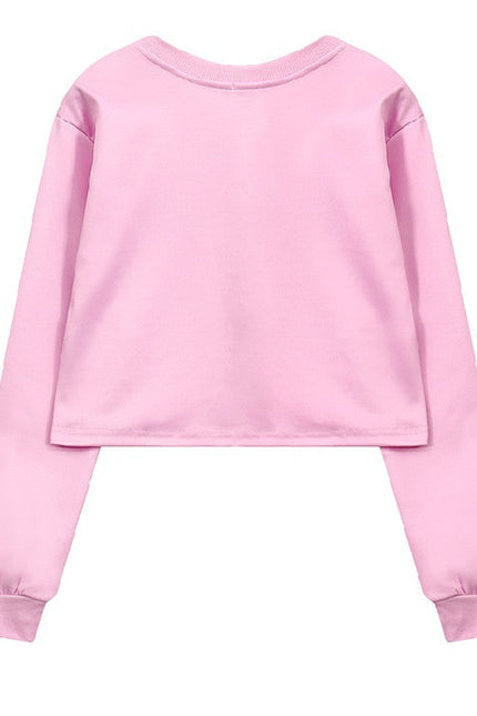 Women Pink Cute Short Sleeve Student  Sweatshirt