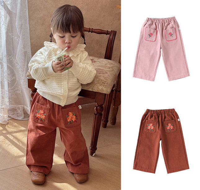 Spring and Autumn Arrival Casual Baby Kids Girls Flowers Pattern Pants
