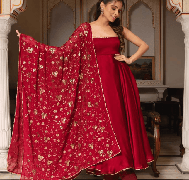 Scarlet Elegance Red Embroidered Anarkali Set