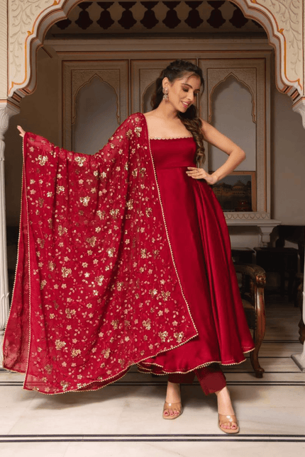 Scarlet Elegance Red Embroidered Anarkali Set