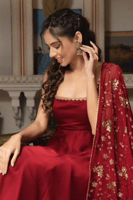 Scarlet Elegance Red Embroidered Anarkali Set