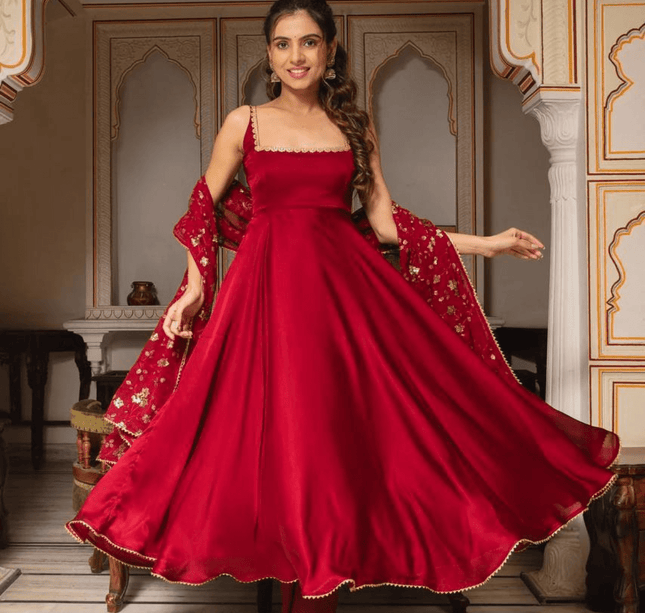 Scarlet Elegance Red Embroidered Anarkali Set