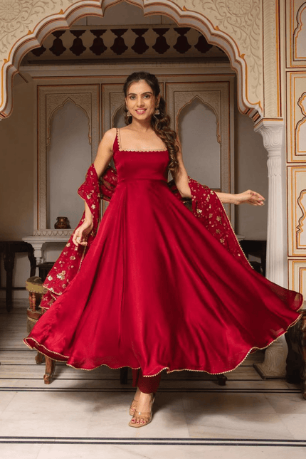Scarlet Elegance Red Embroidered Anarkali Set