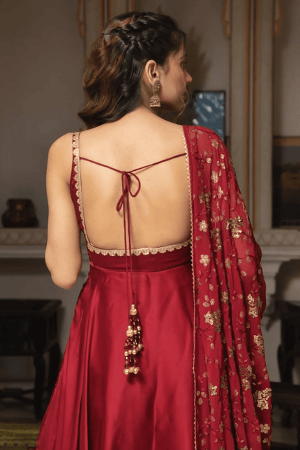 Scarlet Elegance Red Embroidered Anarkali Set