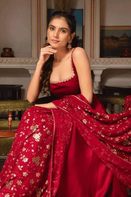 Scarlet Elegance Red Embroidered Anarkali Set