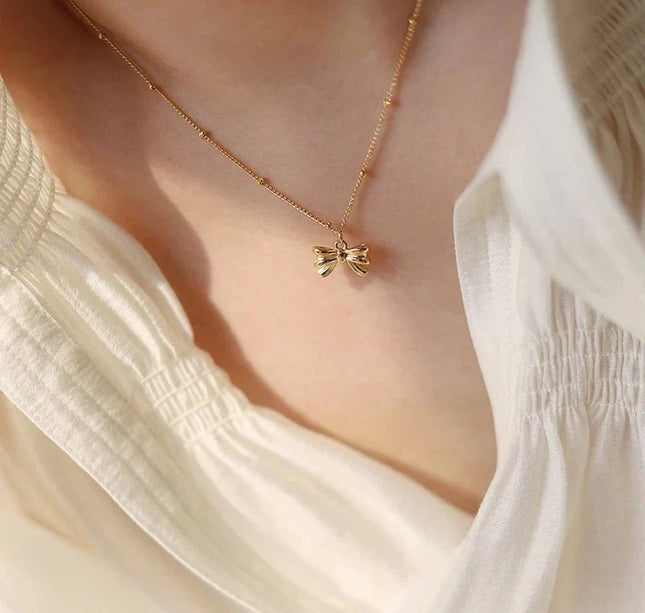 Dainty Bow Pendant Necklace-soristyle