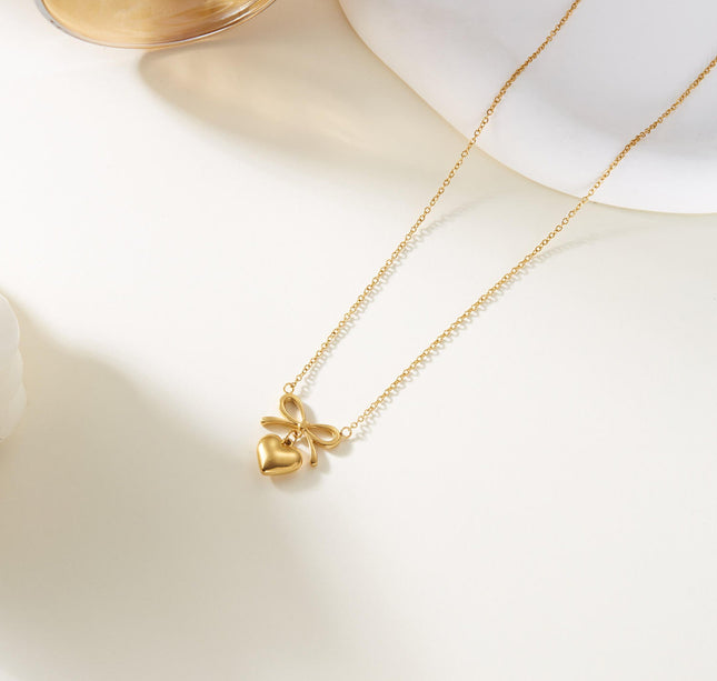 Bow Heart Pendant Necklace -Dainty Cute Pendant Jewelry Gift