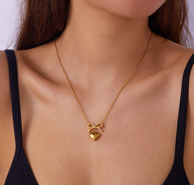 Bow Heart Pendant Necklace -Dainty Cute Pendant Jewelry Gift